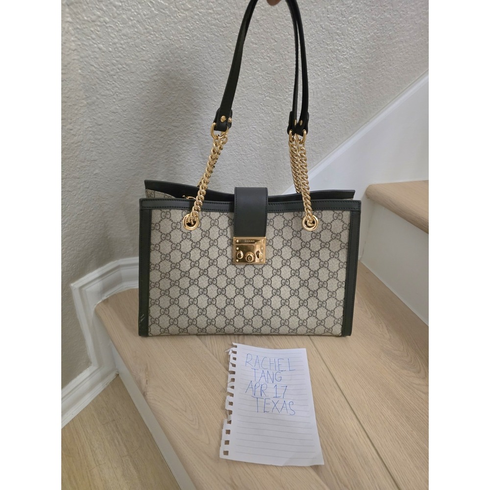 GUCCI GG Supreme Monogram Medium Padlock Tote Green Bag Authentic with Packaging - Picture 2 of 16